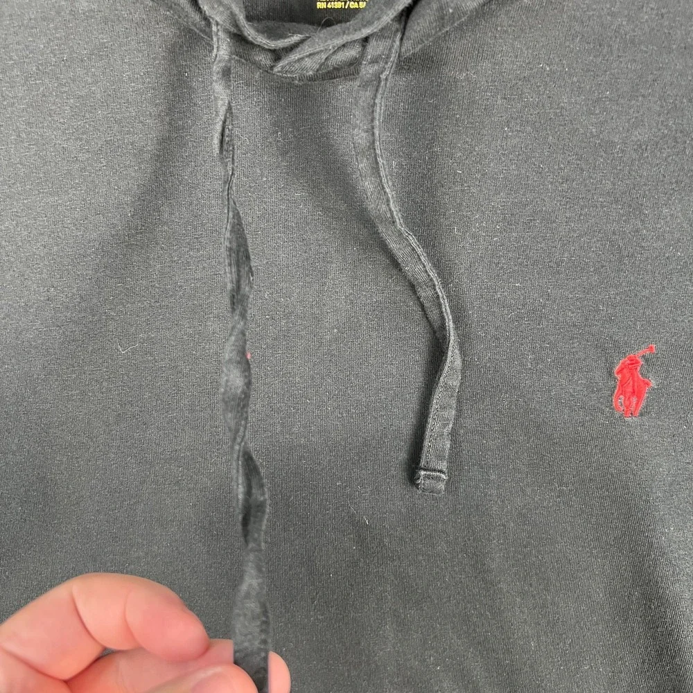 Polo Ralph Lauren Hooded T Shirt Mens Large Black Red Pony‎ Logo Lightweight
